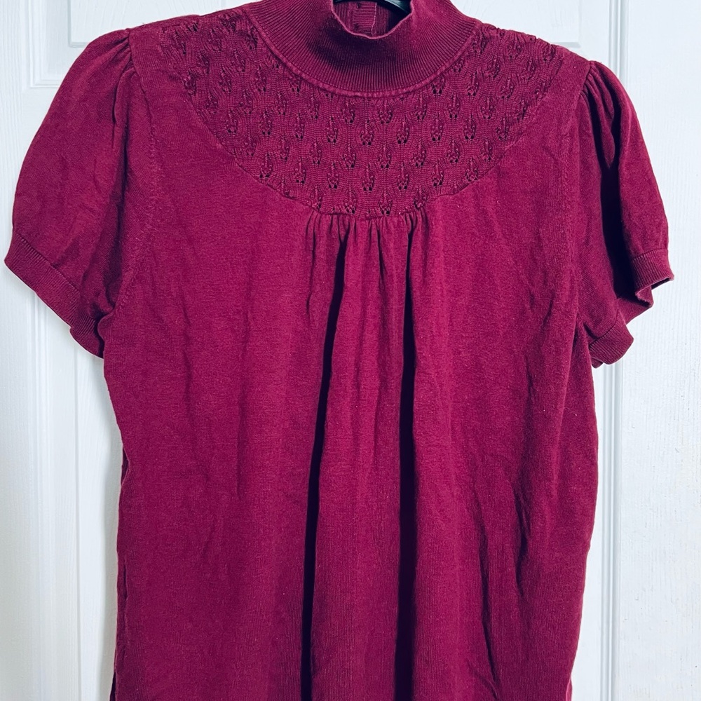 Apt. 9 Burgundy Short-Sleeve Knit Top with Mock Neck